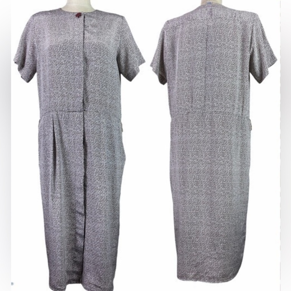 Vintage Brown White Button Front Plus Size Dress